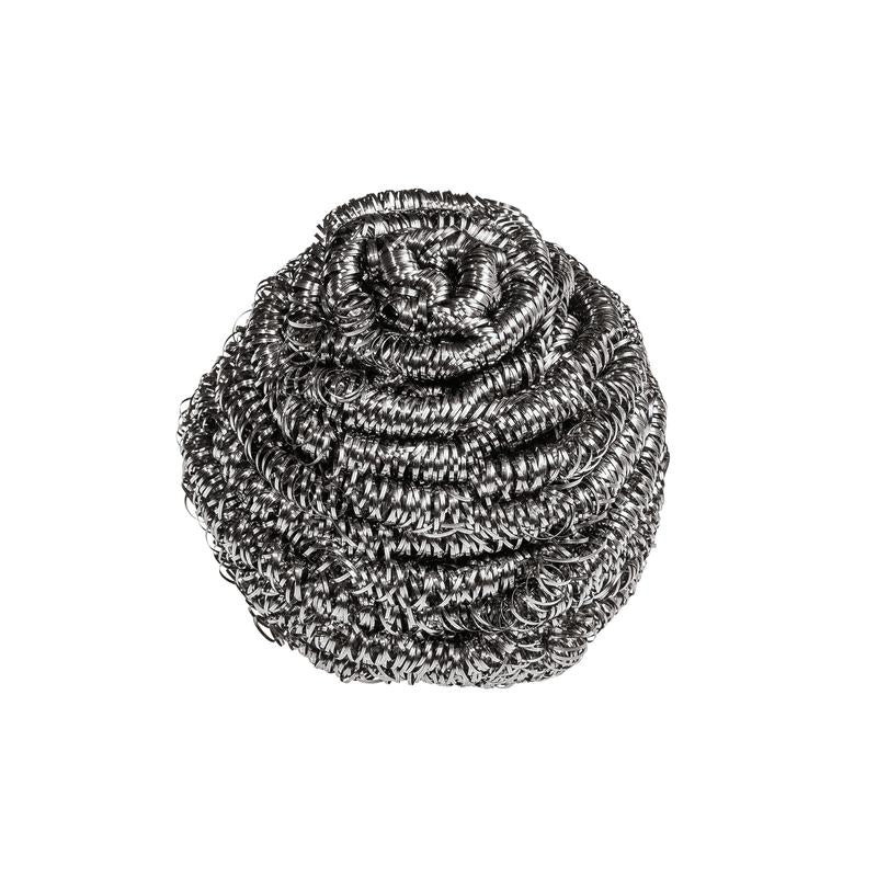 La spirale in acciaio inossidabile Scotch-Brite® di 3M Deutschland GmbH (3 pezzi per confezione) in acciaio inossidabile argentato con struttura intrecciata è ideale per la pulizia della cucina e rimuove lo sporco ostinato. Rappresentata su sfondo bianco.