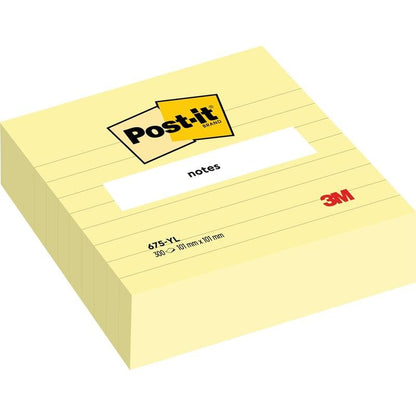 Un blocco di foglietti adesivi Post-it® gialli imbottiti in formato grande (101 mm x 101 mm, 300 fogli) di 3M Deutschland GmbH con etichetta "notes" bianca e logo 3M rosso - ideale per appunti organizzati e generosi.