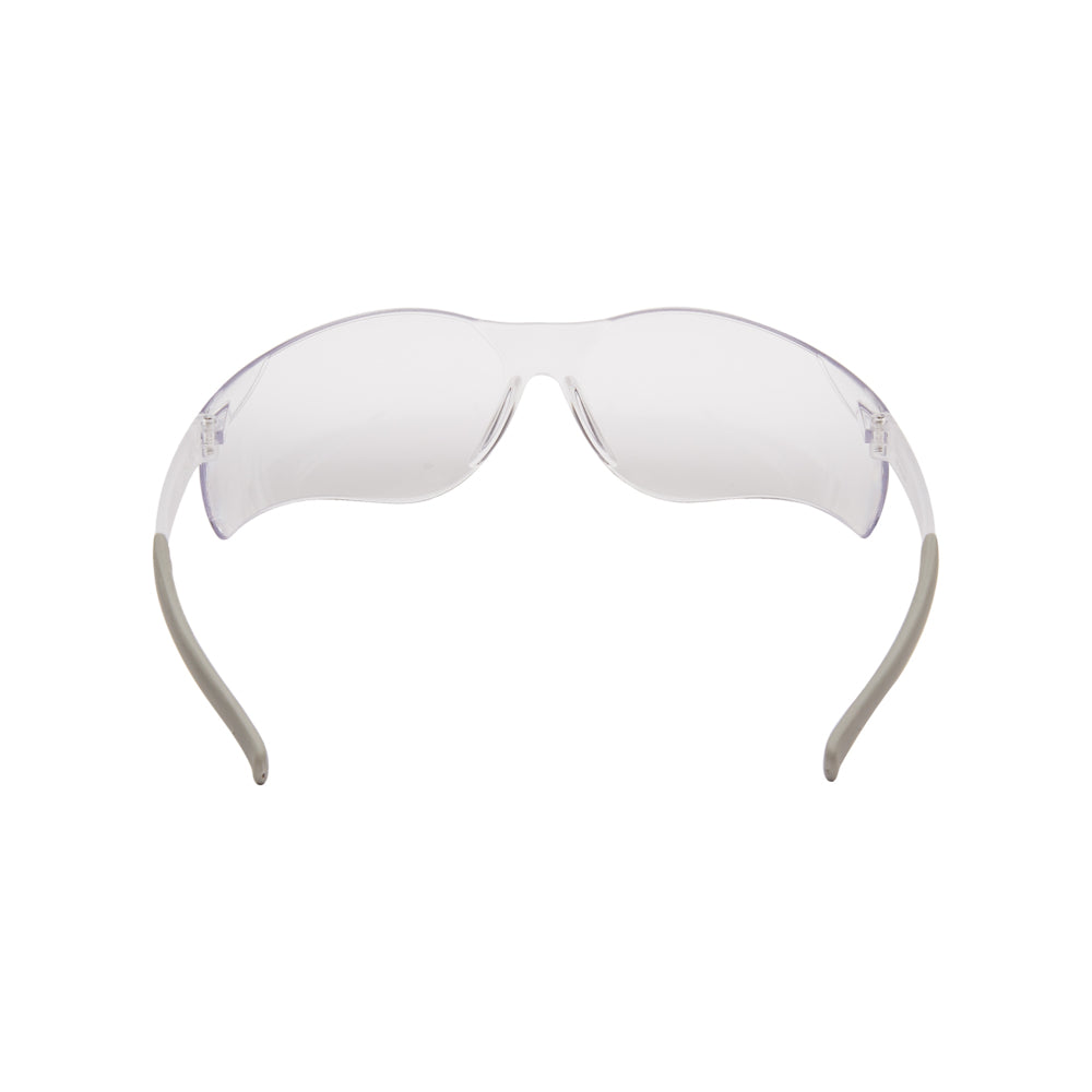 Ein Karton mit Kimberly-Clark GmbH Auslaufartikel: KleenGuard® V20 Purity™ Schutzbrille mit beschlagfreier Beschichtung und transparenten Gläsern (12 Gläser) ist auf weißem Hintergrund abgebildet.