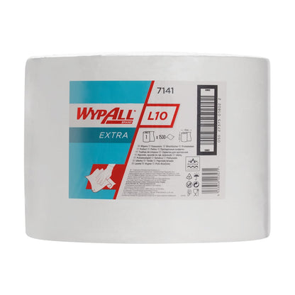 I panni WypAll® L10 EXTRA rotolo grande in bianco (1 rotolo x 1500 fogli) di Kimberly-Clark GmbH sono ideali per la pulizia professionale; le istruzioni per il dispenser sono stampate direttamente sulla confezione.