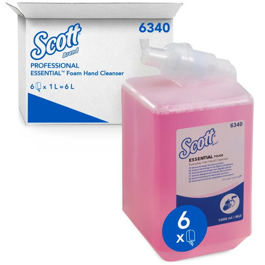 Il sapone in schiuma Scott® Essential™ per uso quotidiano (1 L, rosa, cartuccia) di Kimberly-Clark GmbH è disponibile in una confezione contenente 6 cartucce: per un totale di 6 litri di ricarica per la vostra igiene delle mani.