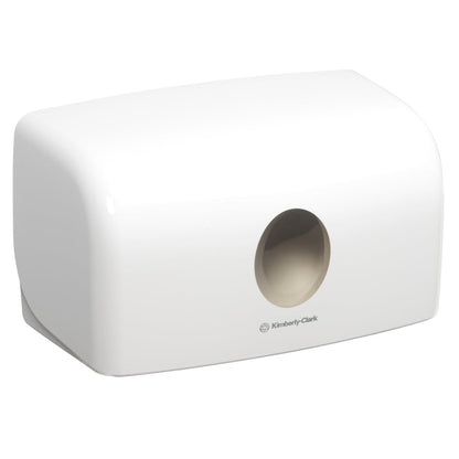 Il distributore Aquarius™ per asciugamani piegati (bianco, piccolo) di Kimberly-Clark GmbH offre un'estrazione igienica dei tovaglioli grazie al suo design moderno e all'apertura centrale.