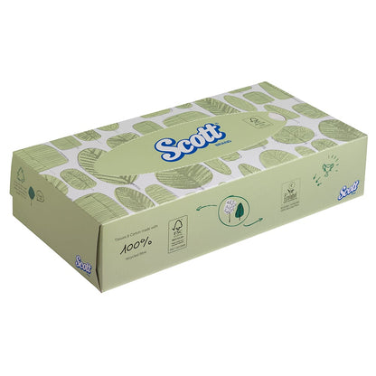 I fazzoletti cosmetici standard Scott® della Kimberly-Clark GmbH sono disponibili in 21 scatole dispenser (da 100 fogli ciascuna), hanno un design a foglia verde e sono composti al 100% da fibre riciclate - ideali per chi cerca fazzoletti sostenibili ed ecologici.