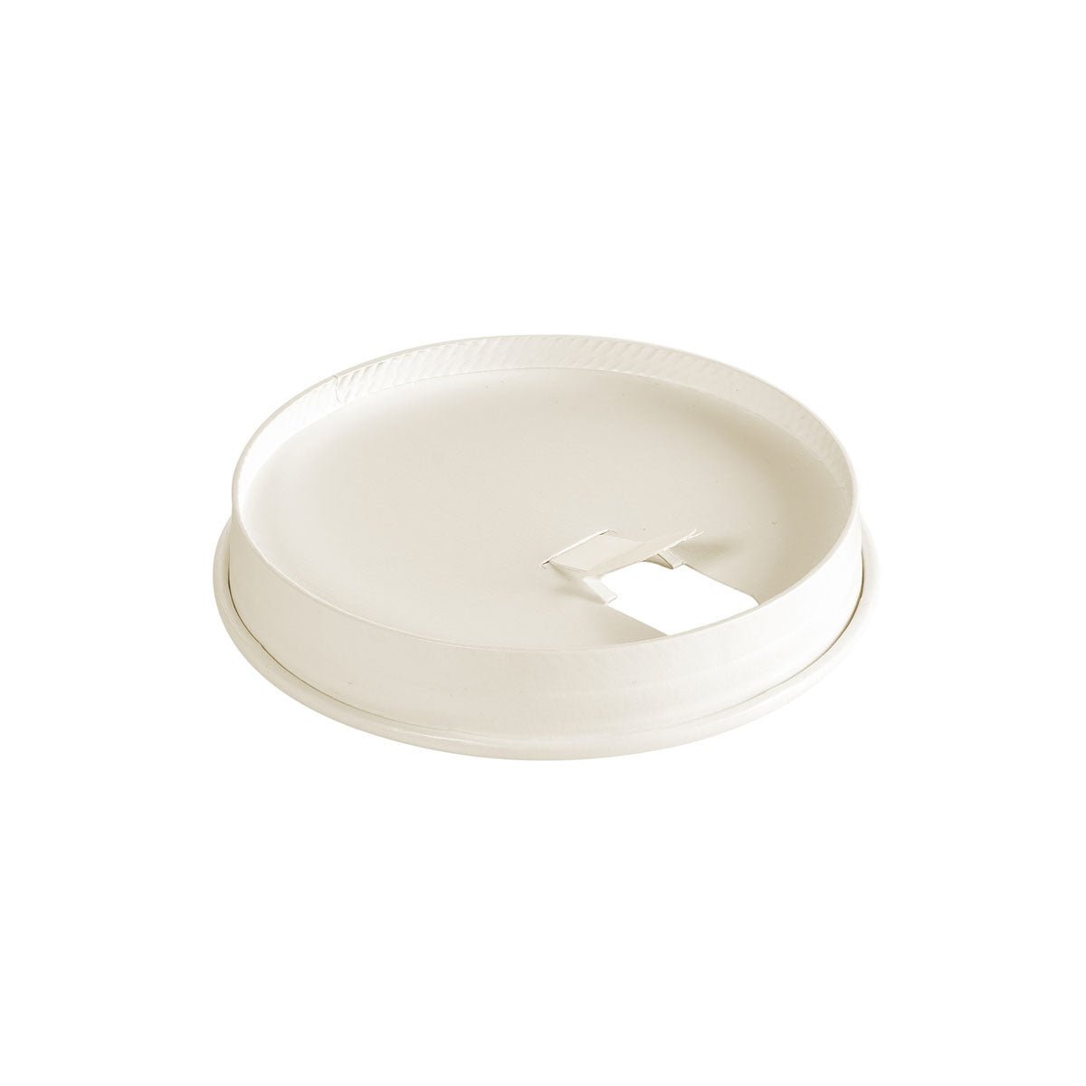 Un coperchio ecologico in cartone bianco di Duni GmbH per tazze (35/47/59 cl) con apertura rettangolare per bere, confezione da 40 pezzi, fotografato su sfondo bianco.