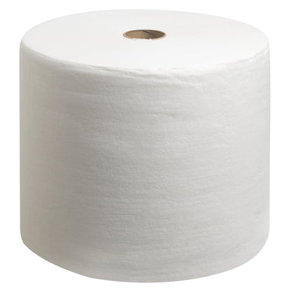 Il rotolo grande WypAll® L40 PowerClean in bianco di Kimberly-Clark GmbH (1 rotolo x 750 panni) offre un'elevata capacità di assorbimento per l'uso industriale su sfondo bianco, dotato di nuclei cavi.