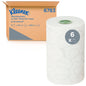 Una scatola con la scritta "Kleenex® Ultra™ Rotoli di asciugamani - E-roll Slimroll™" di Kimberly-Clark GmbH, con un grande rotolo a 2 veli sulla parte anteriore. La scatola contiene 6 rotoli bianchi (ognuno di 110 m), per un totale di 660 m per scatola (6 rotoli).