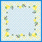 La tovaglia Dunicel 84x84 cm Mediterraneo di Duni GmbH presenta un design quadrato ispirato alle piastrelle con bordo blu, limoni, olive e foglie verdi in ogni angolo e un motivo floreale blu al centro. Perfetta per una decorazione da tavola elegante. Confezione (20 pezzi).