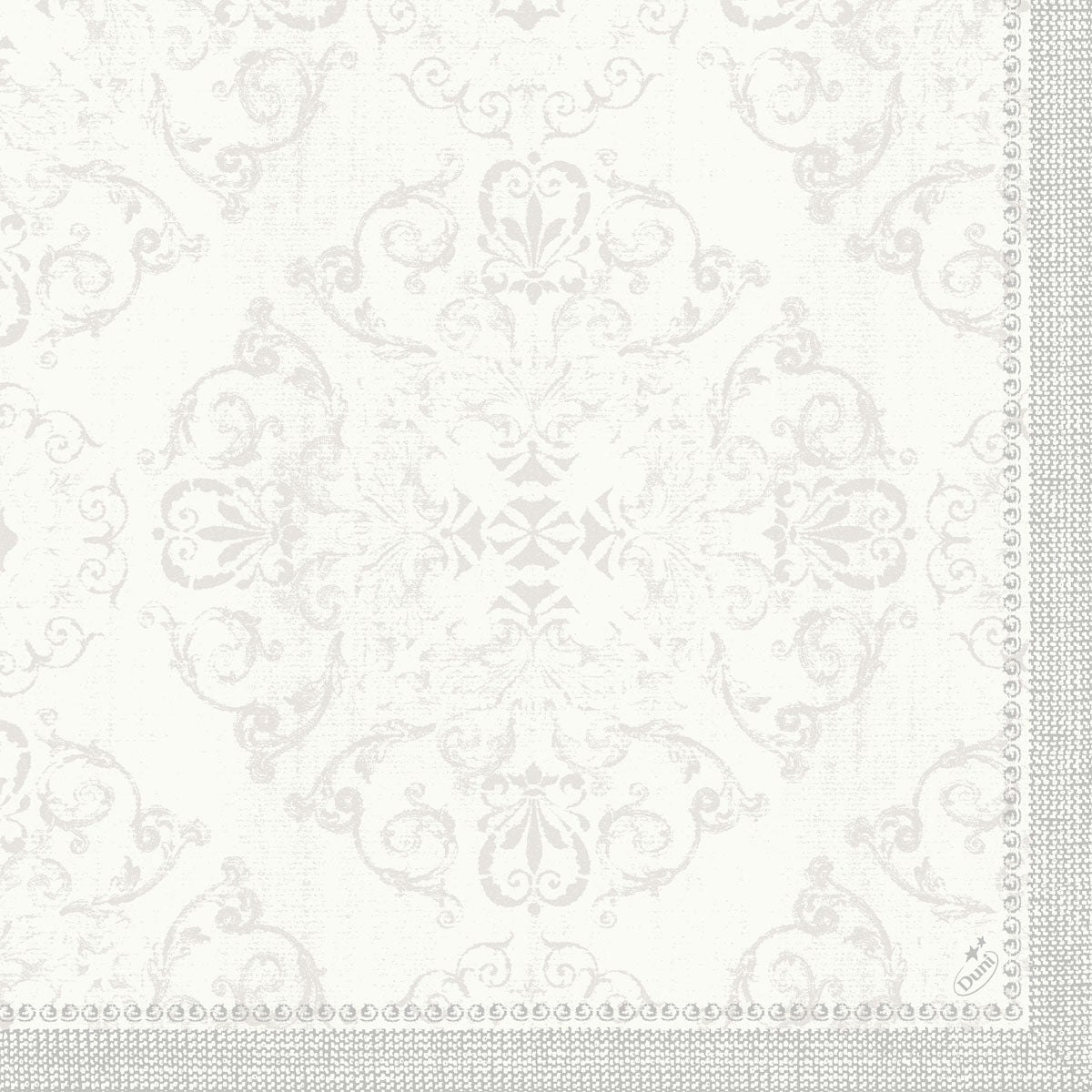 I tovaglioli Dunilin 40 x 40 cm 1/4 piega della Duni GmbH presentano un leggero motivo floreale e di chiocciole ornamentale con punti e cerchi decorativi, donando a ogni tavola un tocco discreto ed elegante con questi tovaglioli di alta qualità.