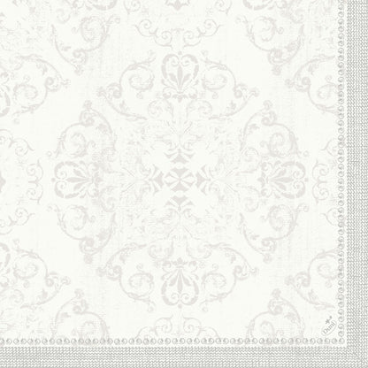 I tovaglioli Dunilin 40 x 40 cm 1/4 piega della Duni GmbH presentano un leggero motivo floreale e di chiocciole ornamentale con punti e cerchi decorativi, donando a ogni tavola un tocco discreto ed elegante con questi tovaglioli di alta qualità.