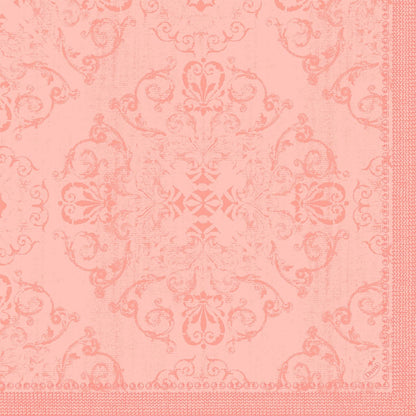 I tovaglioli Dunilin 40 x 40 cm 1/4 piega della Duni GmbH presentano un motivo damascato ornamentale rosa con motivi floreali e di viticci, incorniciato su due lati. La texture leggermente invecchiata gli conferisce eleganza ed è perfetta per tavole apparecchiate con stile.