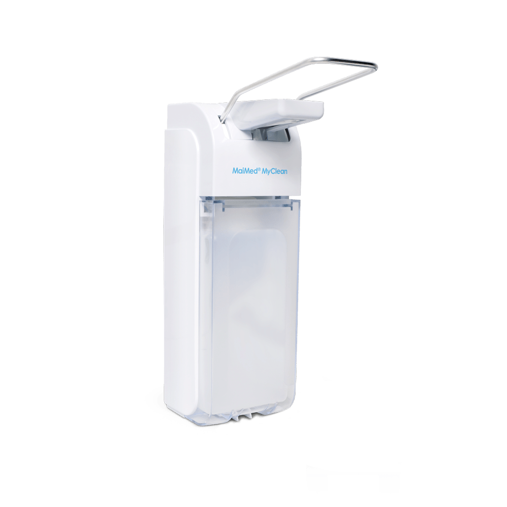 MaiMed MyClean dispenser universale in plastica con leva a braccio bianca per 500 ml e 1 l (incl. adattatore da 500 ml) | Bottiglia (500ml)