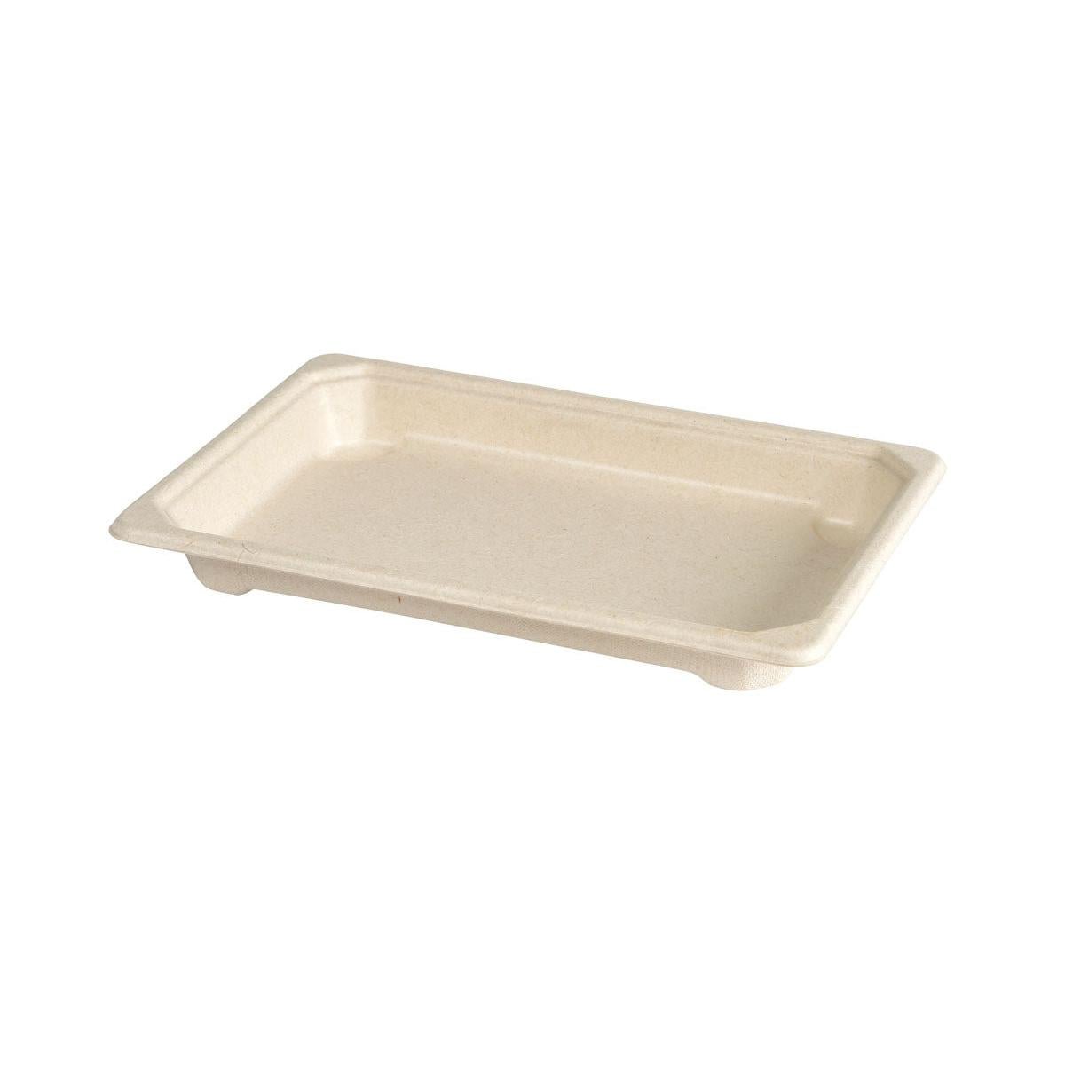 Il vassoio piccolo Duni GmbH Sushi & Deli è un vassoio rettangolare marrone in bagassa rivestito in PLA (184x128x22 mm) per imballaggi ecologici, raffigurato su sfondo bianco. Confezione: 100 pezzi.