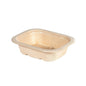 Un vassoio rettangolare beige per contorni in fibra 1-Comp 37 mm Natur Coated Bagasse (140x116x37mm) di Duni GmbH, realizzato in fibre modellate compostabili, raffigurato vuoto su sfondo bianco. Dimensione della confezione: 340 pezzi.