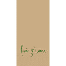 Der hellbraune Hintergrund ist am unteren Rand mit einem dezenten Punktmuster versehen. Der Schriftzug "love green" in grüner Schreibschrift in der Mitte des Bodens verleiht der Love Green 53057 | Packung (300 Stück) von Duni GmbH eine charmante Note - ideal für nachhaltiges Partygeschirr.