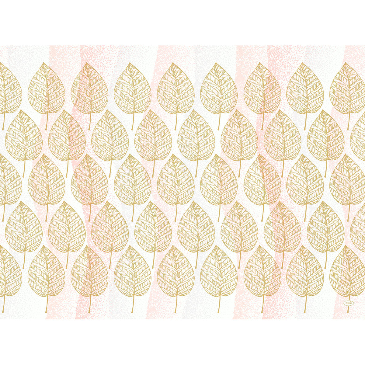Die Papier-Tischsets 30x40cm Aspen von Duni GmbH (Packung mit 250 Stück) zeigen goldumrandete Blätter auf rosa gestreiftem, gesprenkeltem Grund - stilvoll und umweltfreundlich zum Schutz Ihres Tisches.