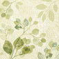 I tovaglioli Duni GmbH 33x33 3 veli 1/4 Paisley Blätter (50 pezzi) presentano un design ad acquerello con rami verdi e fogliosi su un beige chiaro e motivi paisley sottili, offrendo un aspetto morbido e naturale con dettagli delicati e strutturati.