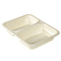 Un vassoio rettangolare in FIBER color beige (227x178x45mm) di Duni GmbH, 2 scomparti, realizzato in materiale ecologico - ideale per la ristorazione - su sfondo bianco. Confezionato come 1 cartone (confezione).