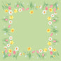 La tovaglia Dunisilk MD Spring Melody 84x84 cm di Duni GmbH presenta uno sfondo verde chiaro con un bordo di fiori ad acquerello, tra cui tulipani e narcisi - ideale per decorazioni eleganti per la tavola primaverile. Confezione da 20 pezzi.
