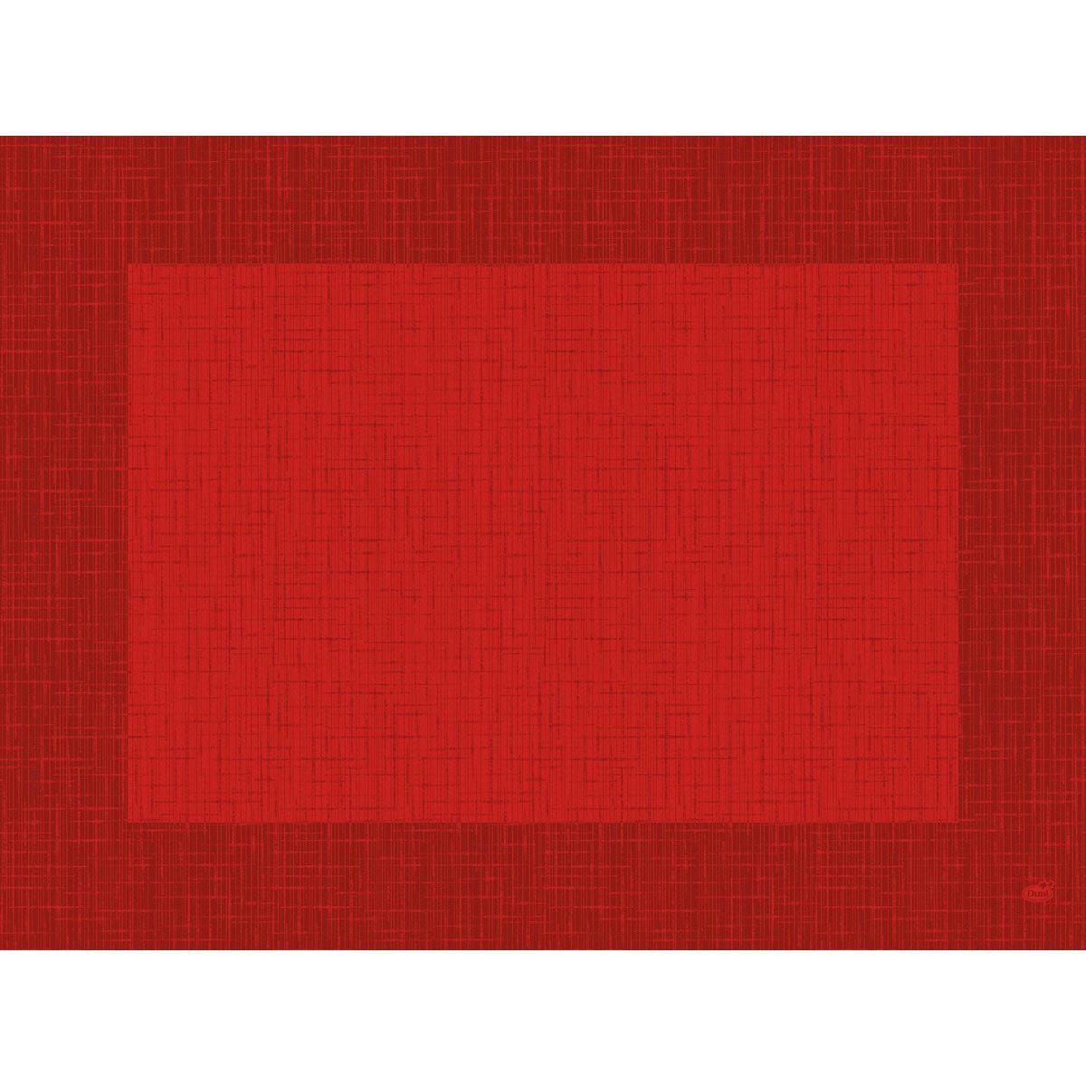 Die Bio-Dunicel-Sets 30x40 Linnea rot der Duni GmbH sind hochwertige, rechteckige rote Tischsets mit einem strukturierten Kreuzschraffurmuster und einem dunkleren roten Rand. Biologisch abbaubar. Packung mit 100 Stück.