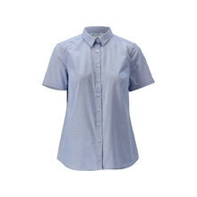 Camicia, manica corta, classica da donna, blusa da donna elasticizzata, di colore azzurro