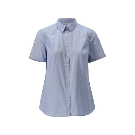 Camicia, manica corta, classica da donna, blusa da donna elasticizzata, di colore azzurro