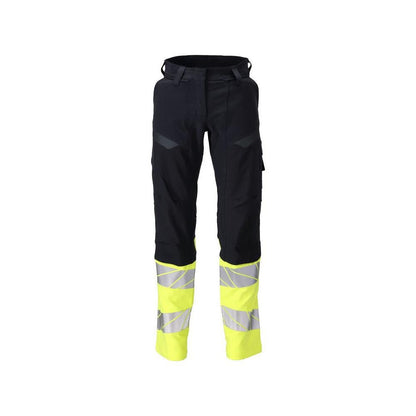Pantaloni donna DIAMOND tasche sulle ginocchia pantaloni elasticizzati Multisafe nero blu/giallo alta visibilità