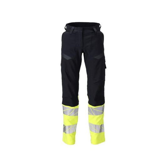 Pantaloni donna DIAMOND tasche sulle ginocchia pantaloni elasticizzati Multisafe nero blu/giallo alta visibilità