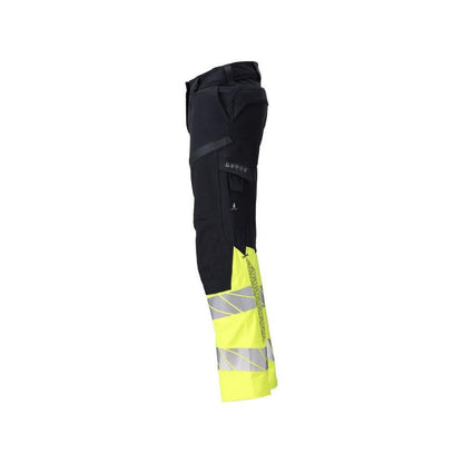 Pantaloni donna DIAMOND tasche sulle ginocchia pantaloni elasticizzati Multisafe nero blu/giallo alta visibilità