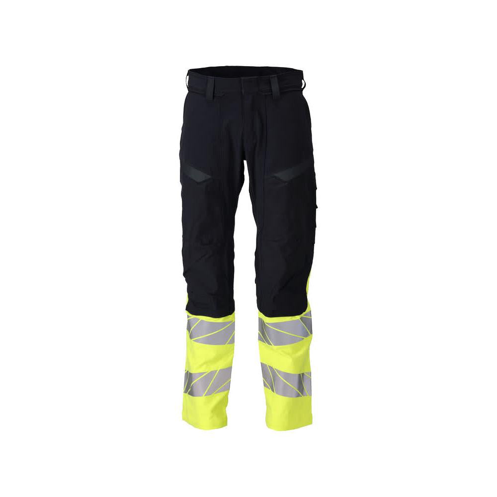 Pantaloni, tasche al ginocchio, pantaloni ULTIMATE STRETCH Multisafe, nero blu/giallo alta visibilità