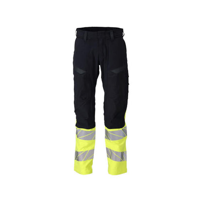 Pantaloni, tasche al ginocchio, pantaloni ULTIMATE STRETCH Multisafe, nero blu/giallo alta visibilità