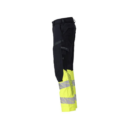 Pantaloni, tasche al ginocchio, pantaloni ULTIMATE STRETCH Multisafe, nero blu/giallo alta visibilità