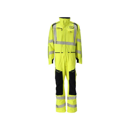 Salopette, tasche sulle ginocchia, inserti elasticizzati combinazione Multisafe, colore giallo/nero-blu ad alta visibilità