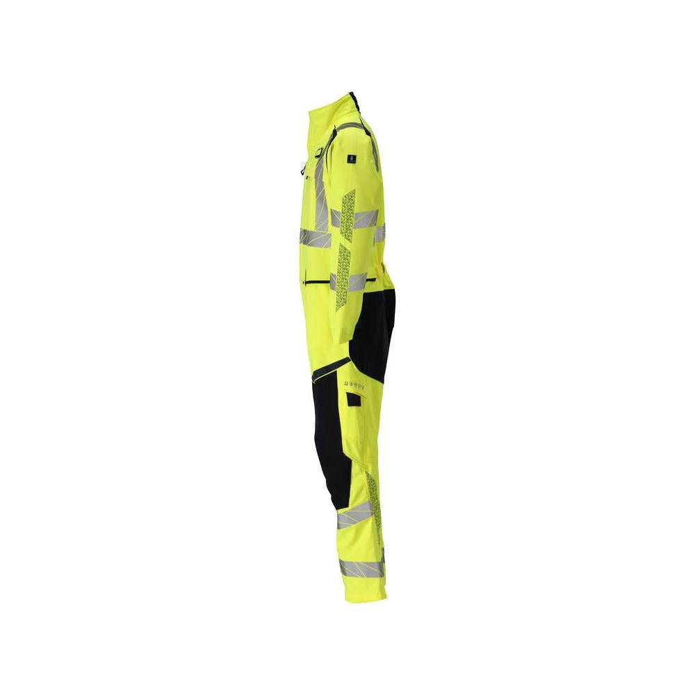 Salopette, tasche sulle ginocchia, inserti elasticizzati combinazione Multisafe, colore giallo/nero-blu ad alta visibilità