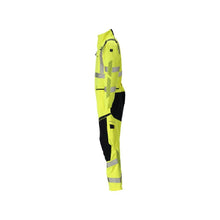 Salopette, tasche sulle ginocchia, inserti elasticizzati combinazione Multisafe, colore giallo/nero-blu ad alta visibilità