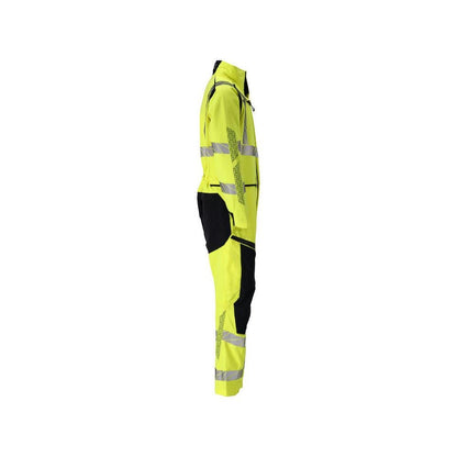 Salopette, tasche sulle ginocchia, inserti elasticizzati combinazione Multisafe, colore giallo/nero-blu ad alta visibilità