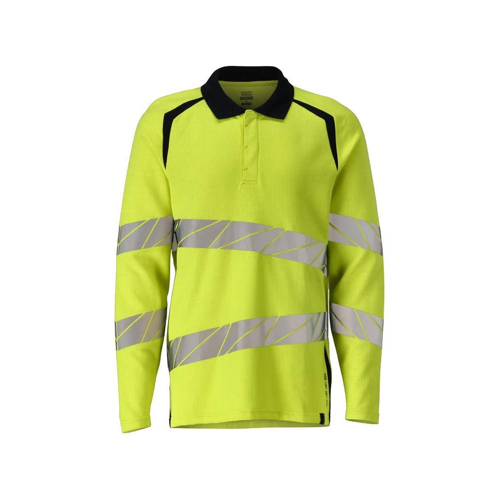 Polo, polo a maniche lunghe Multisafe, giallo alta visibilità/nero-blu