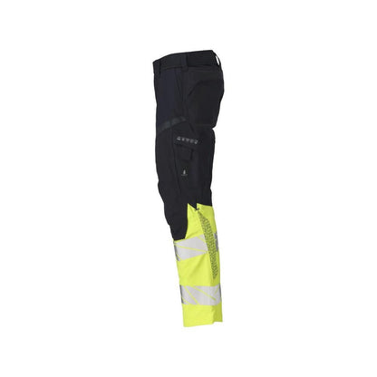 Pantaloni con tasche al ginocchio, inserti elasticizzati. Pantaloni Multisafe, nero blu/giallo alta visibilità