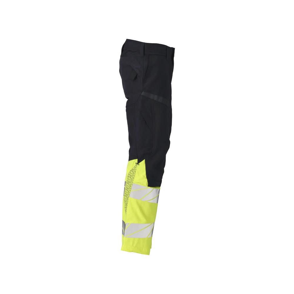 Pantaloni con tasche al ginocchio, inserti elasticizzati. Pantaloni Multisafe, nero blu/giallo alta visibilità