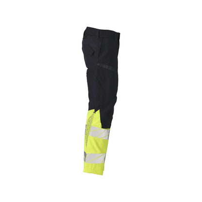 Pantaloni con tasche al ginocchio, inserti elasticizzati. Pantaloni Multisafe, nero blu/giallo alta visibilità