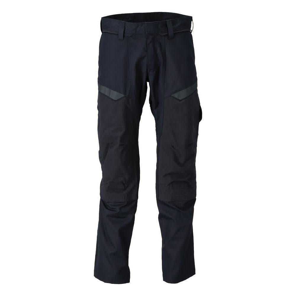 Pantaloni con tasche al ginocchio, inserti elasticizzati. Pantaloni Multisafe, nero blu/giallo alta visibilità
