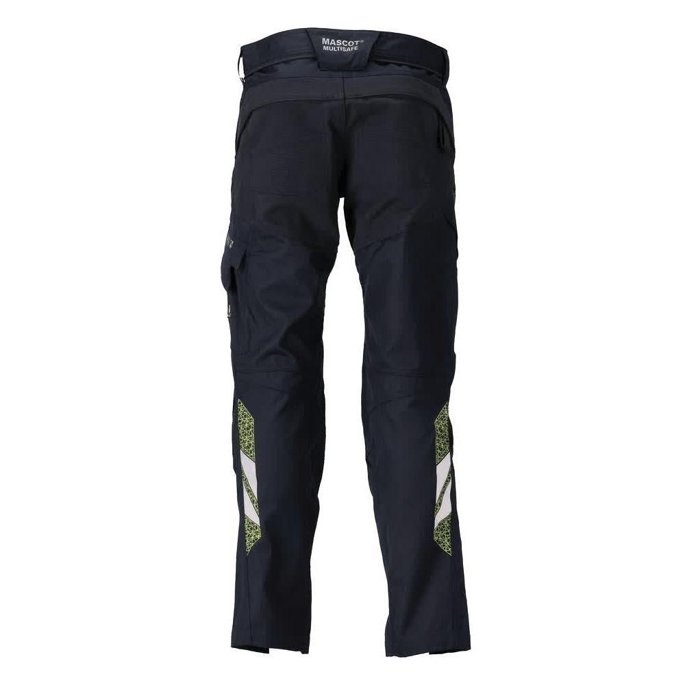 Pantaloni con tasche al ginocchio, inserti elasticizzati. Pantaloni Multisafe, nero blu/giallo alta visibilità