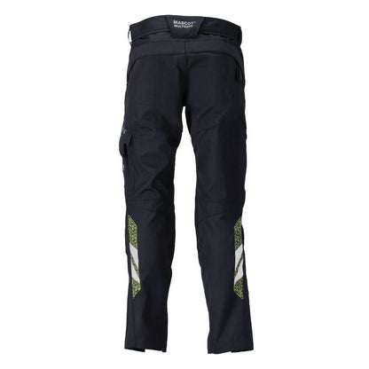 Pantaloni con tasche al ginocchio, inserti elasticizzati. Pantaloni Multisafe, nero blu/giallo alta visibilità