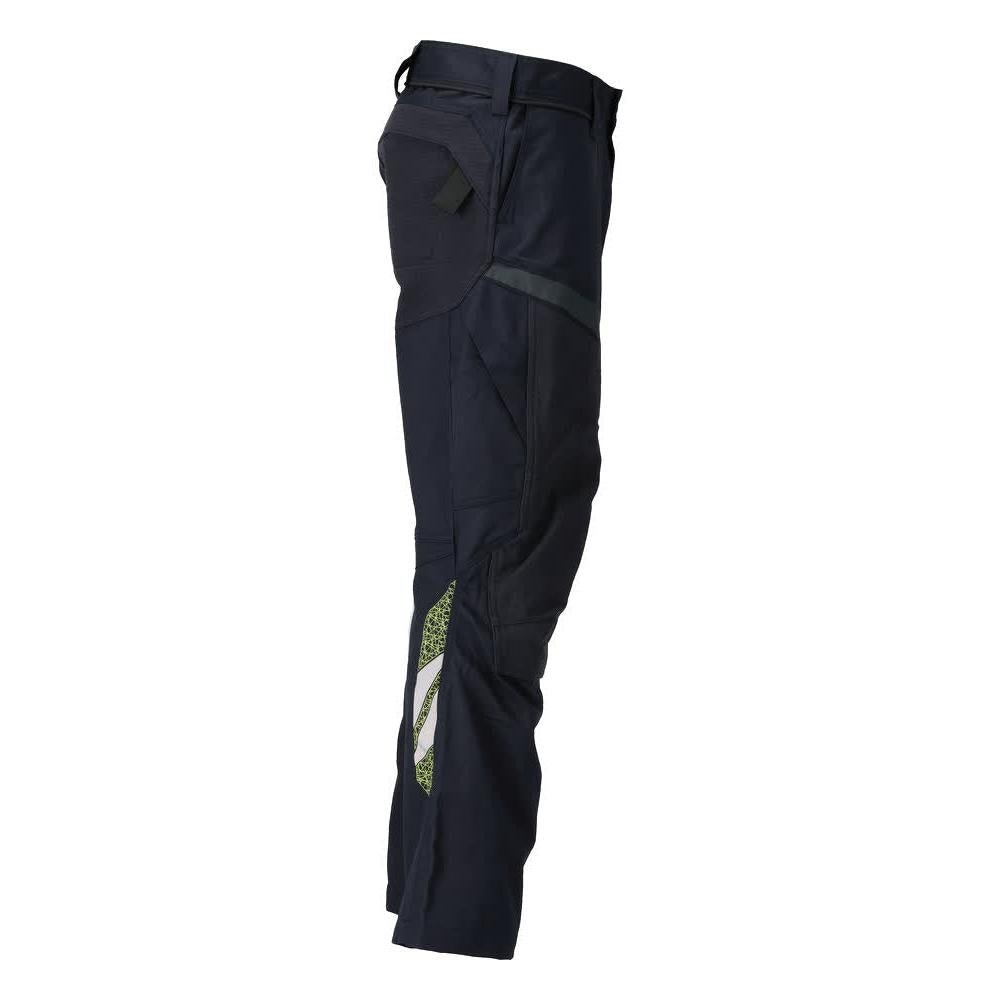 Pantaloni con tasche al ginocchio, inserti elasticizzati. Pantaloni Multisafe, nero blu/giallo alta visibilità