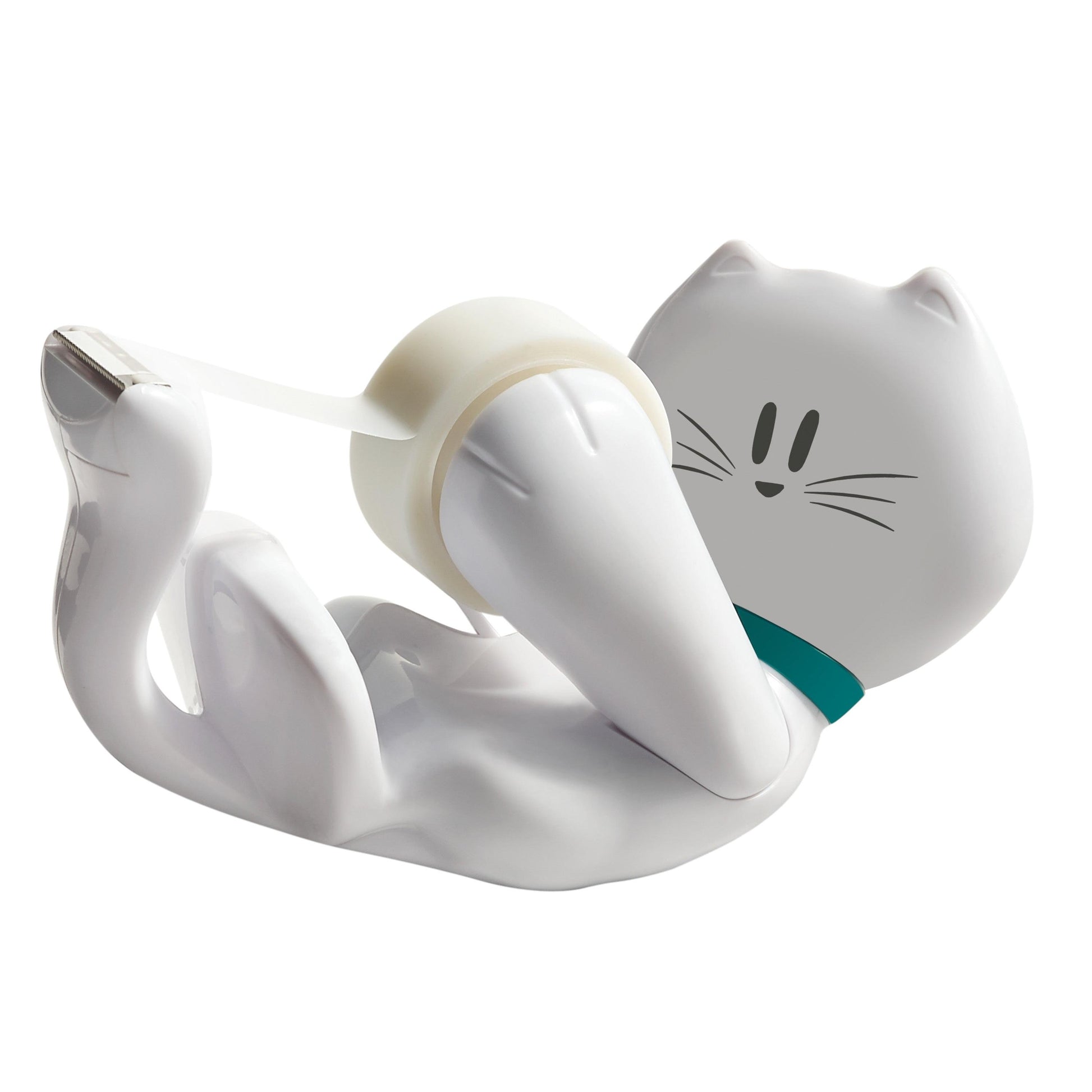 Der Scotch™ Tischabroller im Katzen Design C39 von 3M Deutschland GmbH ist ein weißer, katzenförmiger Klebebandabroller mit einer Rolle Scotch® Magic™ unsichtbares Klebeband (19 mm x 8,89 m), ideal für den Schreibtisch.