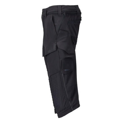 Pantalone tre quarti, tasche al ginocchio, pantalone tre quarti artigianale stretch, nero-blu
