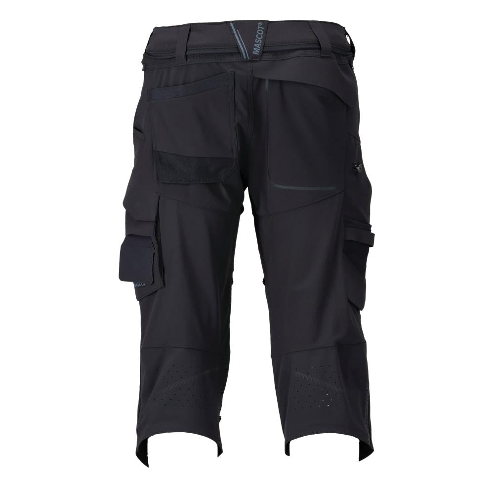 Pantalone tre quarti, tasche al ginocchio, pantalone tre quarti artigianale stretch, nero-blu