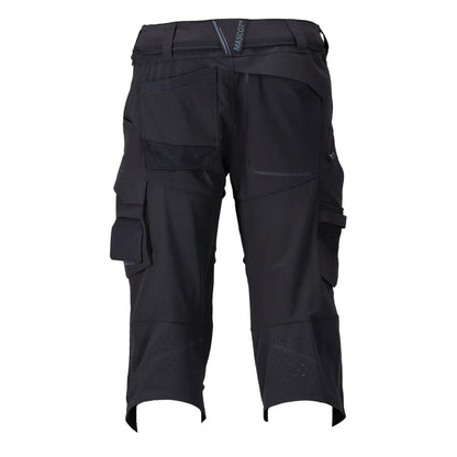 Pantalone tre quarti, tasche al ginocchio, pantalone tre quarti artigianale stretch, nero-blu