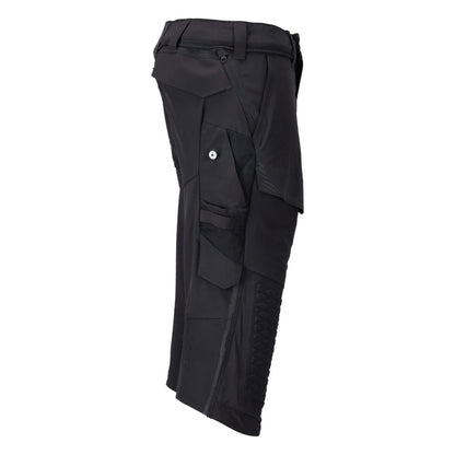 Pantalone tre quarti, tasche al ginocchio, pantalone tre quarti artigianale stretch, nero-blu