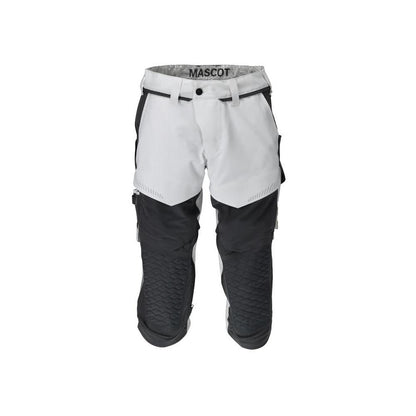 Pantalone tre quarti, tasche al ginocchio, pantalone tre quarti artigianale stretch, colore bianco/grigio antracite