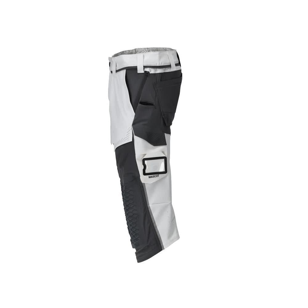 Pantalone tre quarti, tasche al ginocchio, pantalone tre quarti artigianale stretch, colore bianco/grigio antracite
